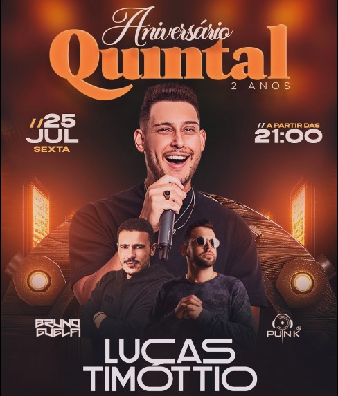 Quintal Lounge Bar comemora 2 anos com show de Lucas Timottio e promoção de caipirinha grátis em Andradina