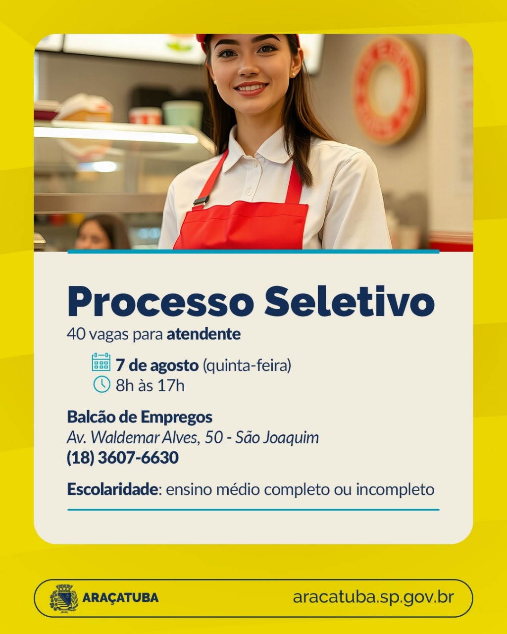 McDonald’s oferece 40 vagas de atendente em Araçatuba com seleção nesta quinta-feira (7)