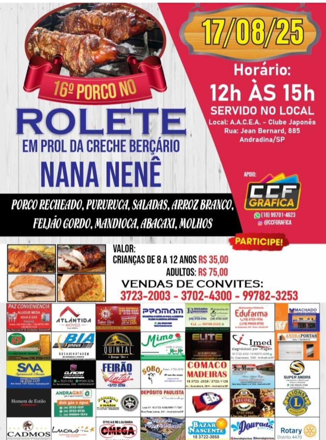 16º Porco no Rolete arrecadará fundos para a Creche Berçário Nana Nenê em Andradina