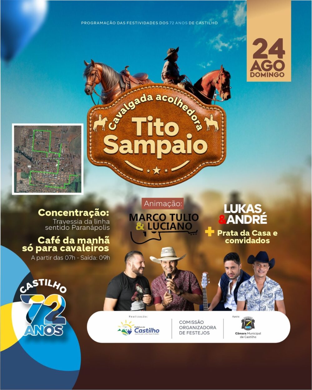 Cavalgada Acolhedora de Castilho homenageará Tito Sampaio no próximo domingo