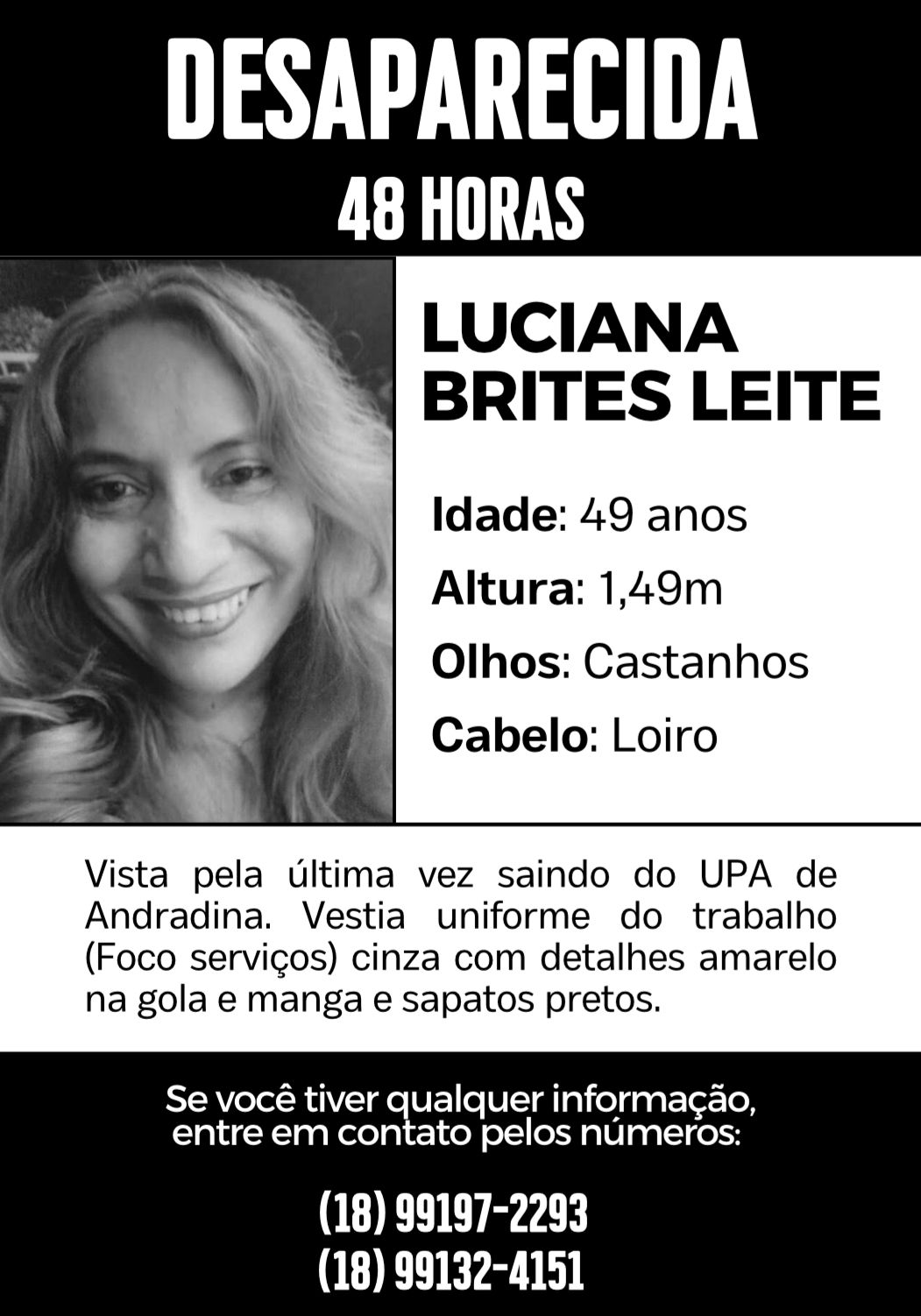 Andradina: desaparecimento de Luciana Brites Leite completa 48 horas; celular apontou última localização em Paranapolis