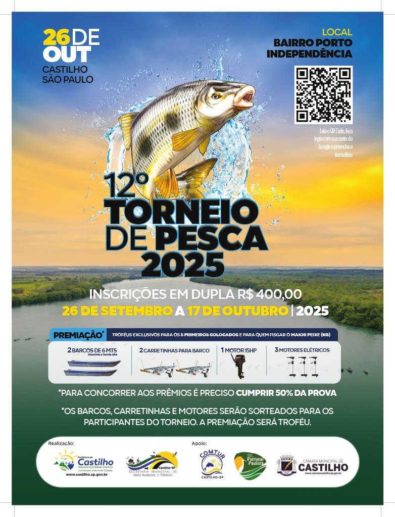 Castilho promove XII Torneio de Pesca em outubro, reforçando título de Município de Interesse Turístico