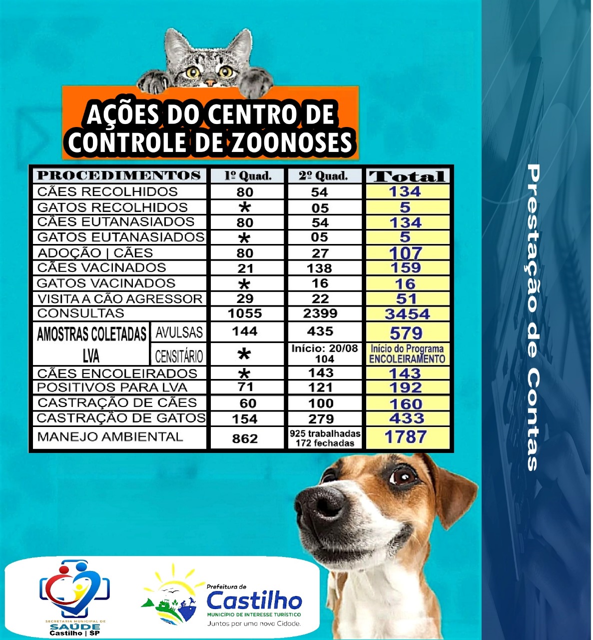 Centro de Controle de Zoonoses de Castilho realiza mais de 3.400 atendimentos em oito meses
