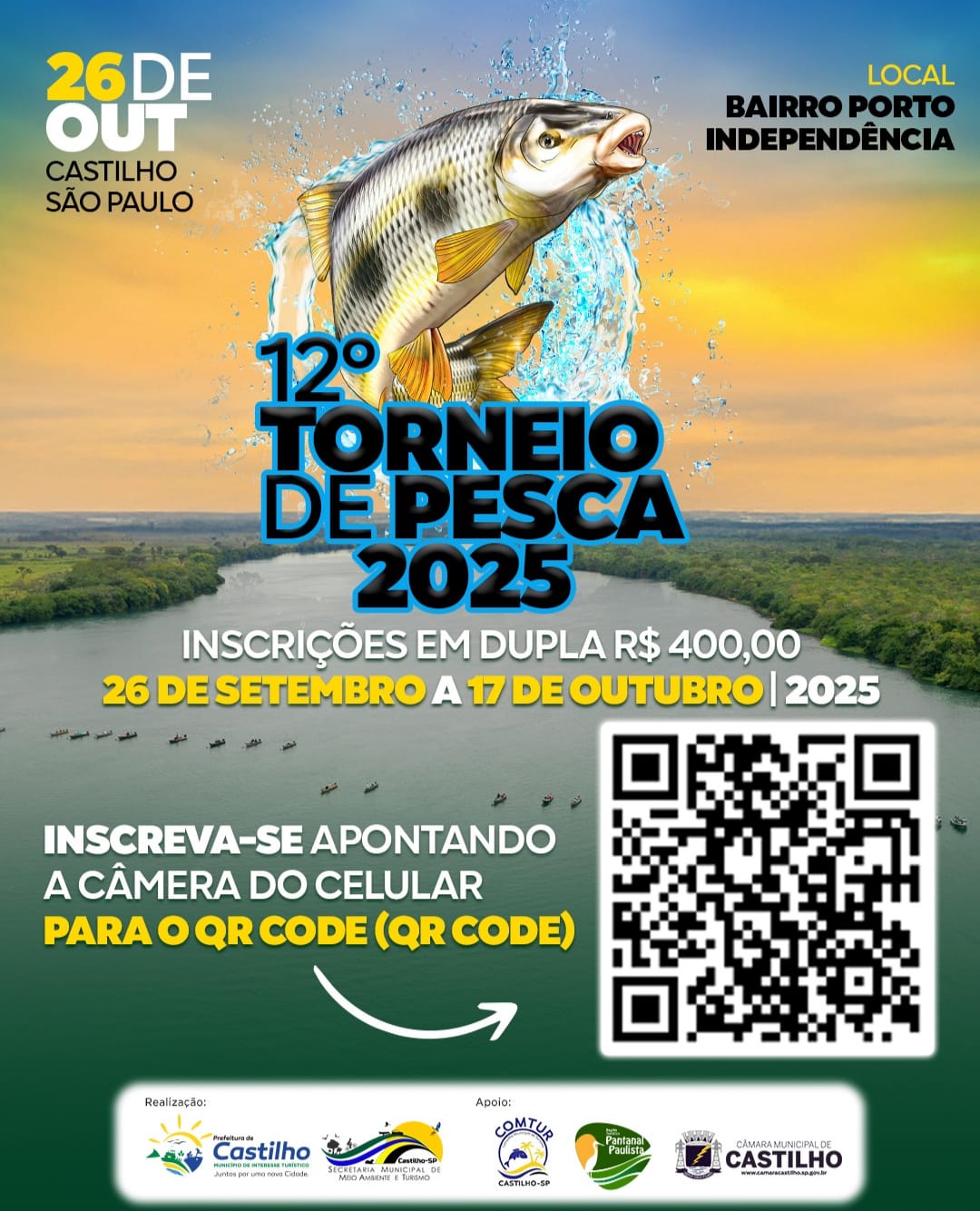 12º Torneio de Pesca de Castilho é adiado para abril de 2026; inscrições podem ser reembolsadas ou mantidas