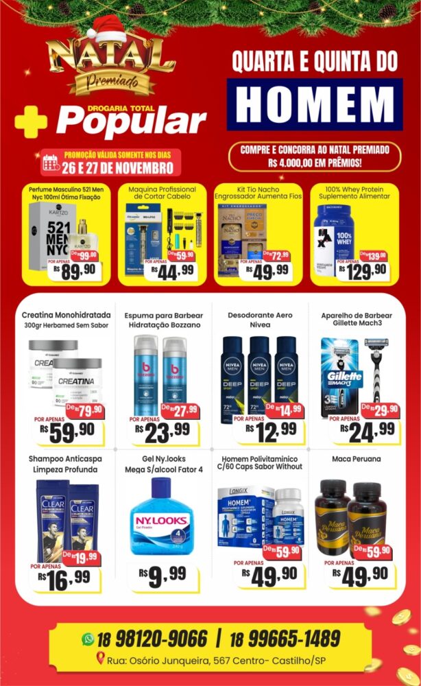Total Popular de Castilho lança “Quarta e Quinta do Homem” com ofertas e chance de concorrer a R$ 4 mil
