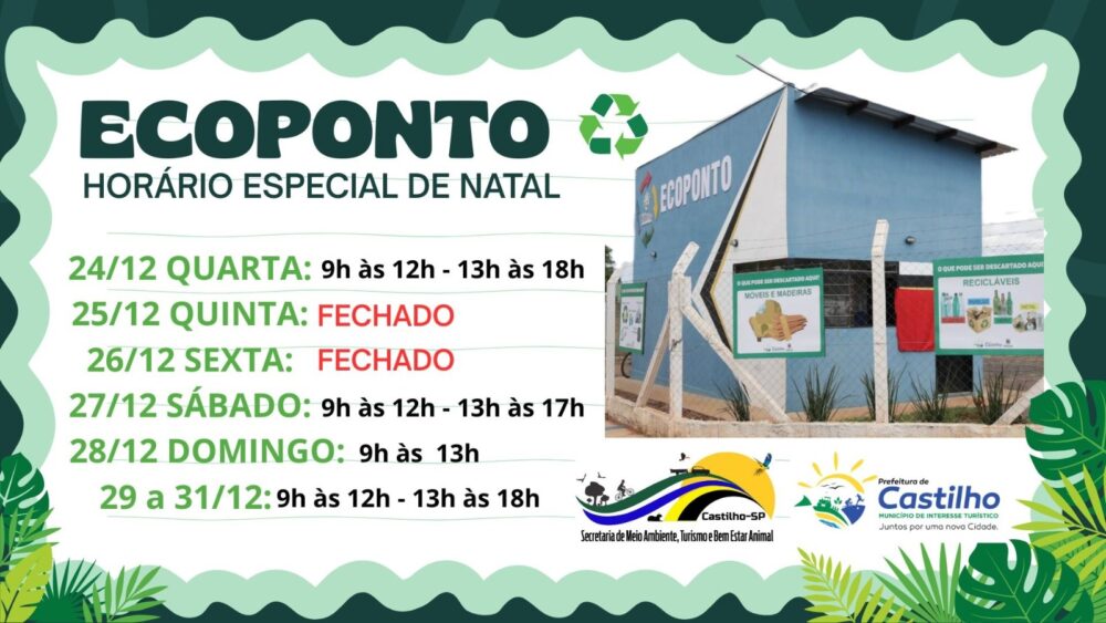 Ecoponto de Castilho divulga horário especial de funcionamento no período de Natal
