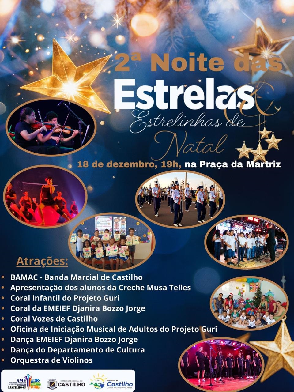 Praça da Matriz recebe a 2ª Noite das Estrelas com apresentações culturais em Castilho