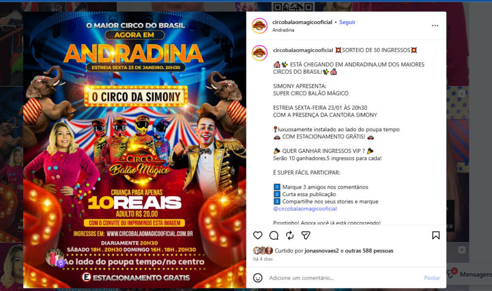 Super Circo Balão Mágico estreia em Andradina com presença de Simony e sorteio de 50 ingressos VIP