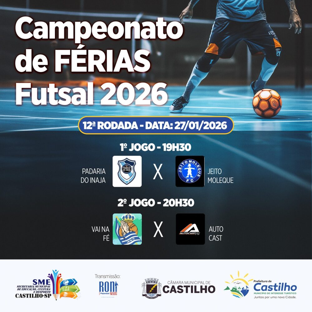 Duelo direto marca a 12ª rodada do Futsal de Férias de Castilho nesta terça (27)