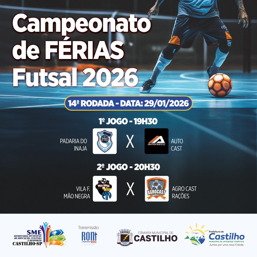 Confrontos diretos marcam a 14ª rodada do Futsal de Férias de Castilho nesta quinta (29)