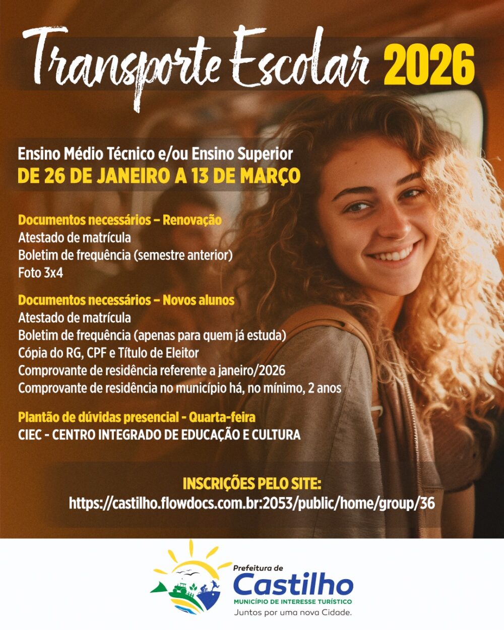 Transporte escolar: inscrições abertas