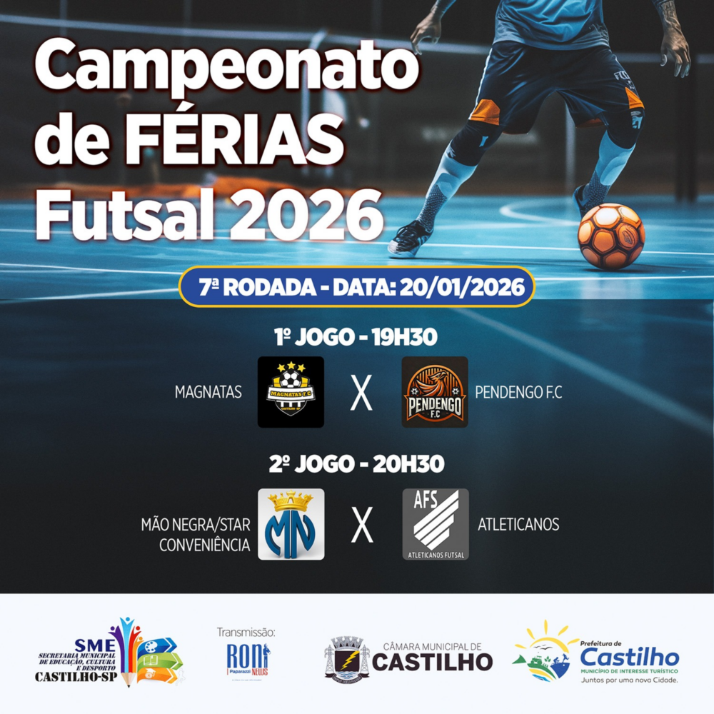 Dois jogões movimentam a 7ª rodada do Campeonato de Férias Futsal 2026 em Castilho