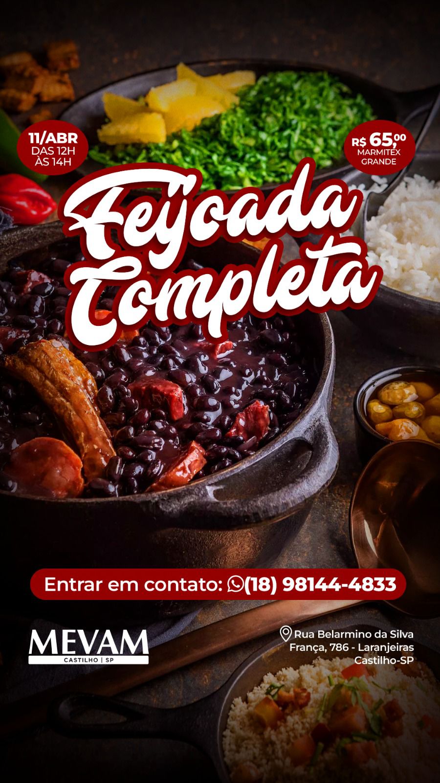 Sábado tem feijoada completa em Castilho