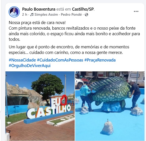 Praça revitalizada gera debate em Castilho