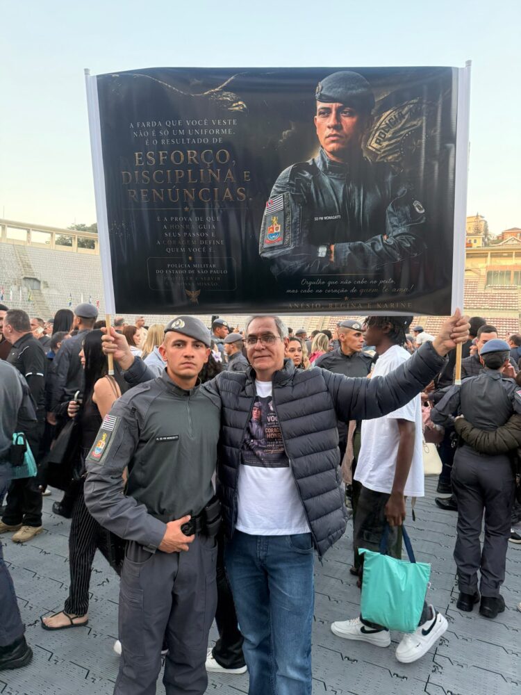Veterano da PM Rodoviária de Andradina acompanha formação do filho na Polícia Militar de São Paulo