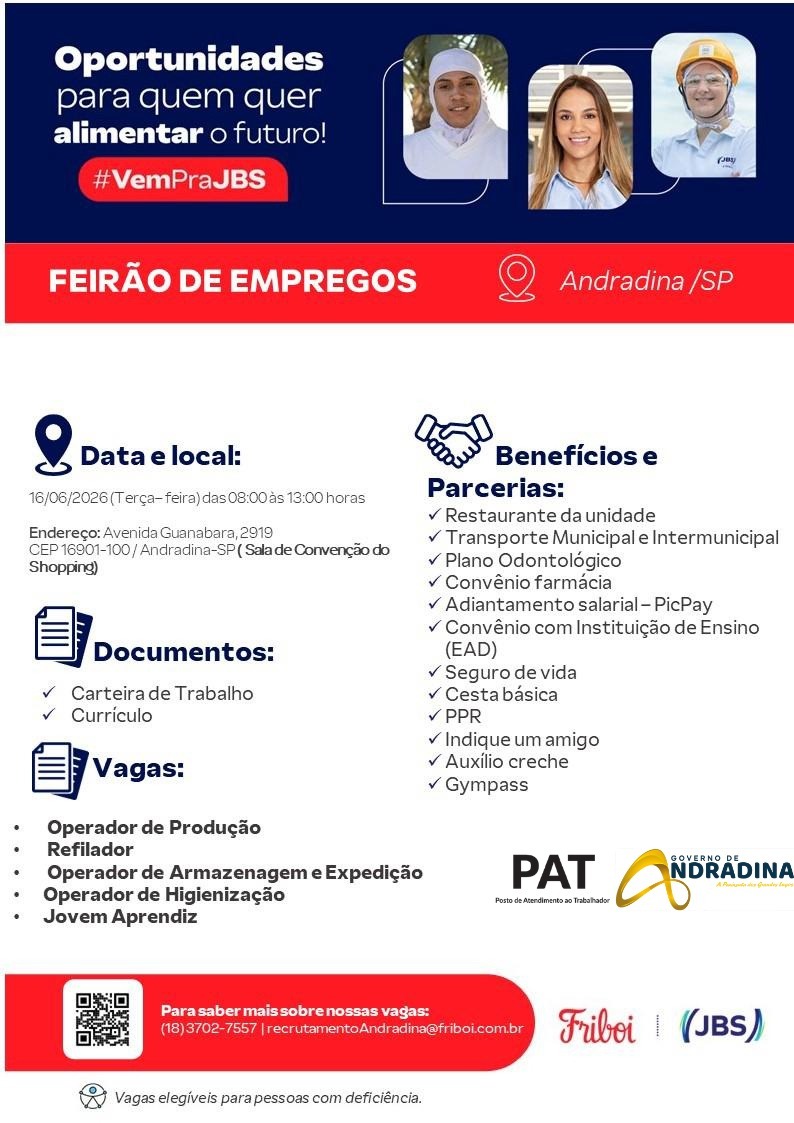 Friboi/JBS realiza feirão de empregos com vagas para produção, expedição e jovem aprendiz em Andradina