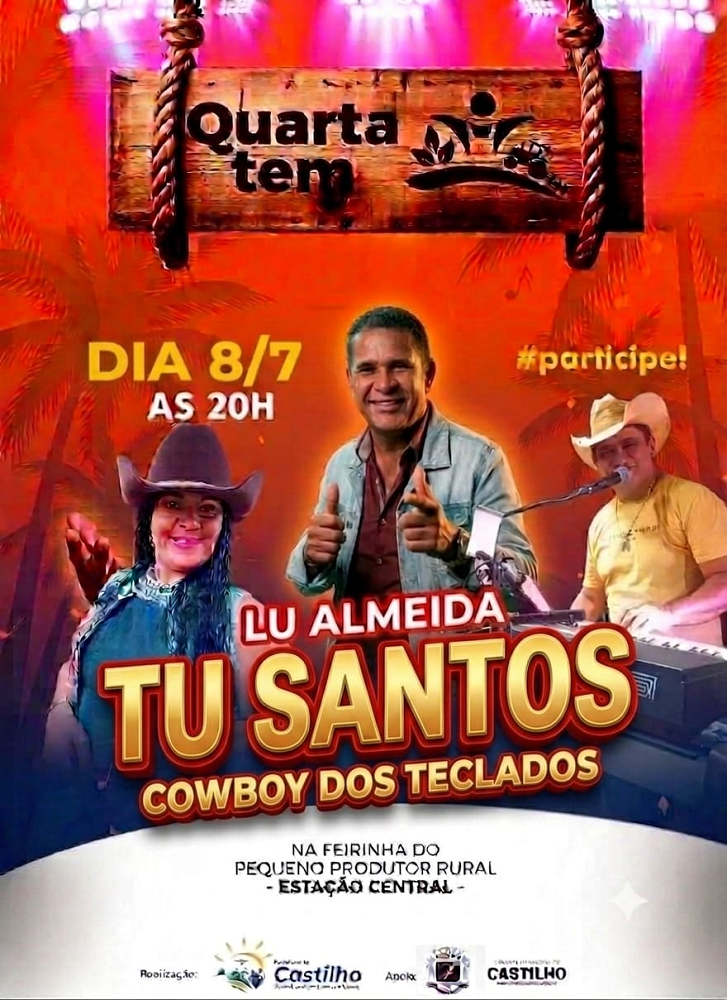 Feirinha do Pequeno Produtor Rural terá show de Tu Santos e Lu Almeida na véspera de feriado em Castilho