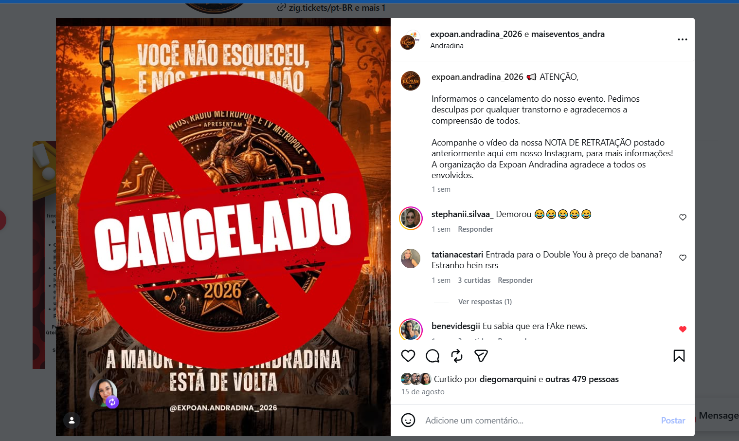 Expoan Andradina 2026: cancelamento gera cobranças por explicações