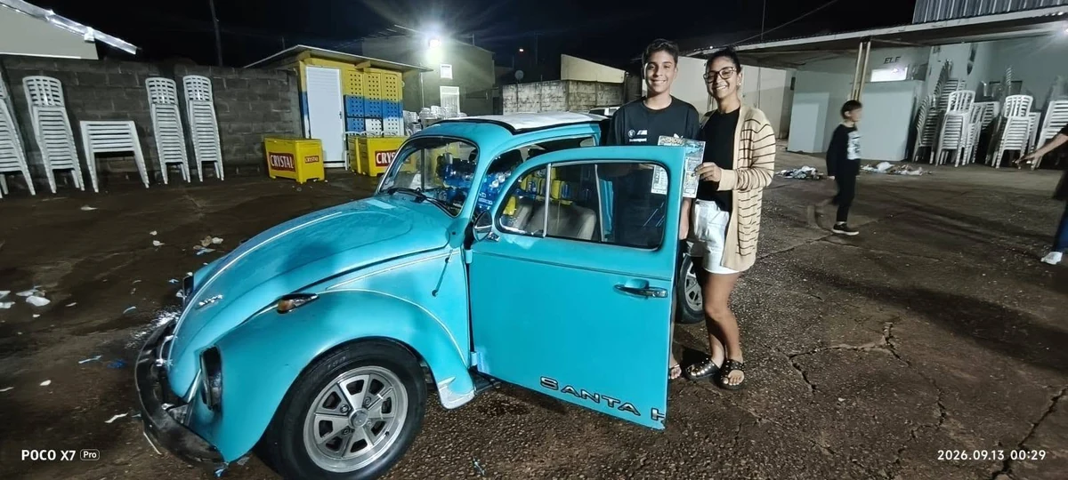 Sem estar no evento, moradora ganha Fusca cheio de cerveja em Nova Independência